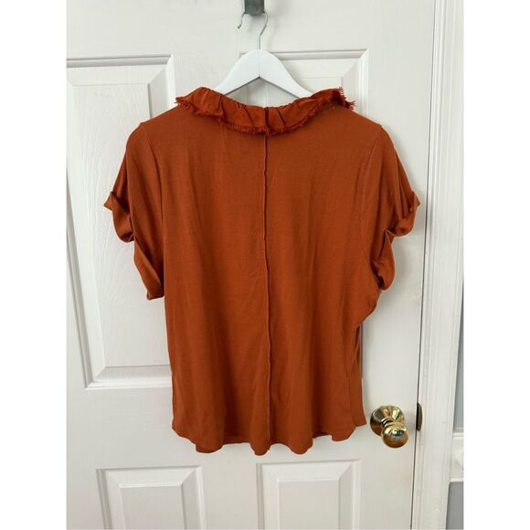 Anthropologie Pilcro Rust Ruffle Button Down Top sz 2X EUC - Picture 6 of 7